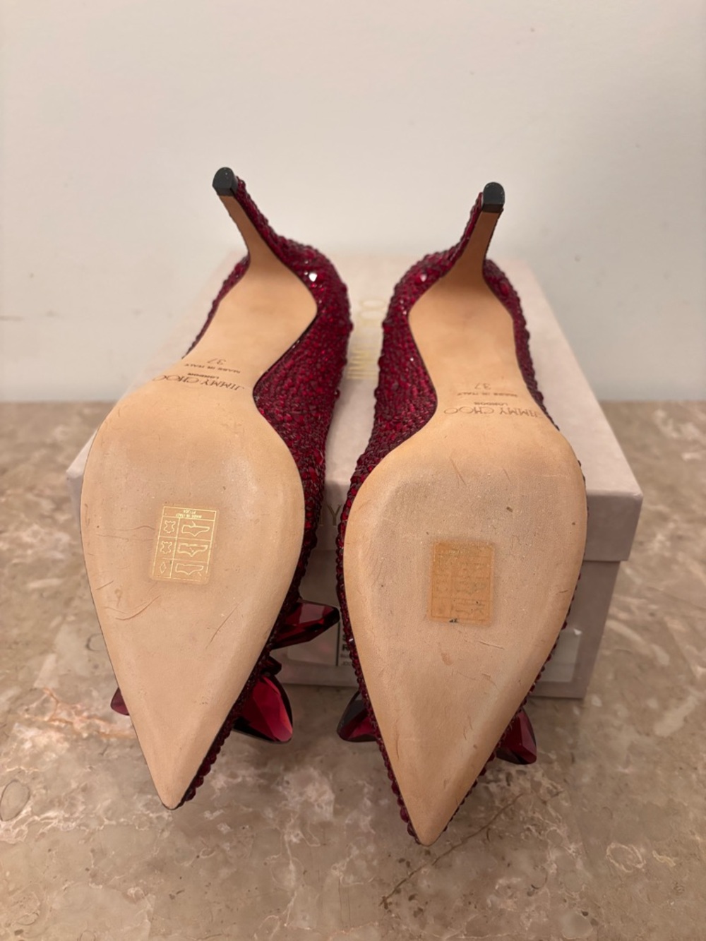 Jimmy Choo Alia 37 Red Crystal-Embellished Pointed Stiletto Pumps - Picture 6 of 9
